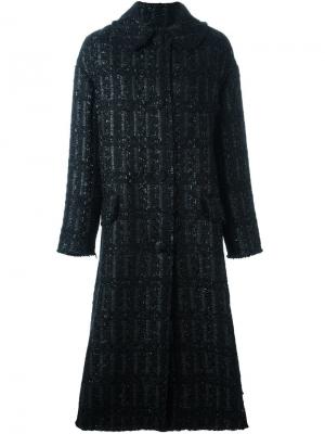 Длинное твидовое пальто Simone Rocha. Цвет: чёрный