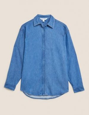 Джинсовая рубашка с воротником из лиоцелла Tencel™, Marks&Spencer Marks & Spencer. Цвет: индиго