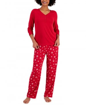 Женский комплект мягкой трикотажной пижамы с длинными рукавами , красный Charter Club