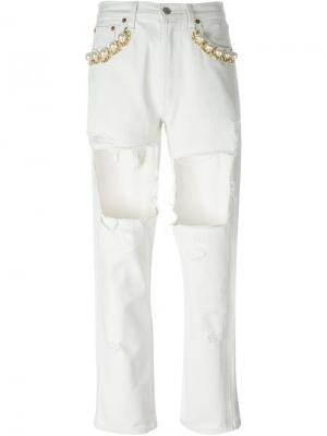 Джинсы прямого кроя Cowboy Slim с декорированными карманами Forte Couture. Цвет: белый