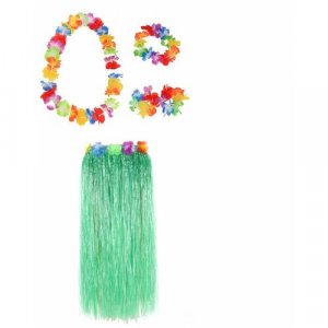 Гавайская юбка зеленая 80 см, ожерелье лея 96 венок, 2 браслета (набор) Happy Pirate. Цвет: зеленый