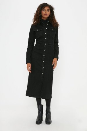 Джинсовое платье-рубашка с длинными рукавами , черный Dorothy Perkins