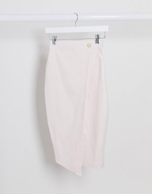 Розовая юбка миди с запахом и пуговицей от комплекта -Розовый Vesper
