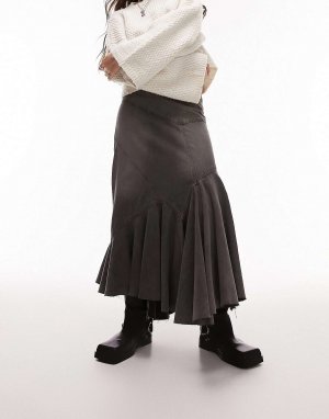 Джинсовая юбка покроя со вставками грязно-серого цвета Topshop