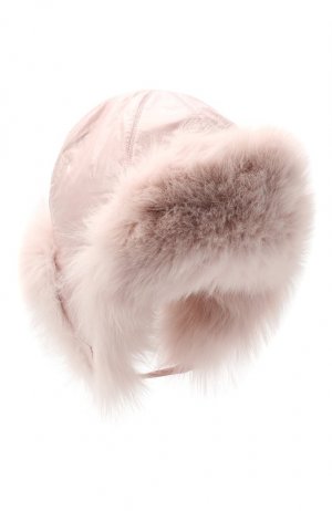 Пуховая шапка-ушанка Yves Salomon Enfant. Цвет: розовый