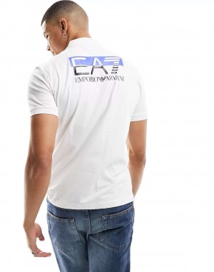 Белая рубашка поло с короткими рукавами и принтом на спине EA7