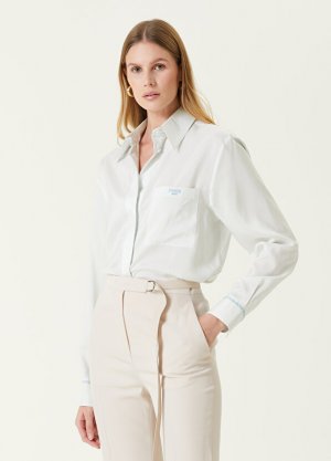 Белая шелковая рубашка с логотипом Fendi