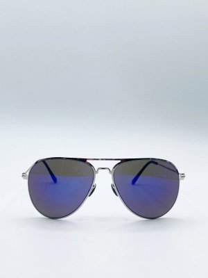 Серебряные солнцезащитные очки-авиаторы с синими зеркальными линзами, серебро SVNX