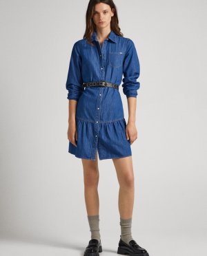 Джинсовое платье с длинными рукавами и застежкой на пуговицы , синий Pepe Jeans
