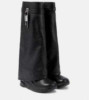 Байкерские кожаные ботинки до колена с замком shark lock , черный Givenchy