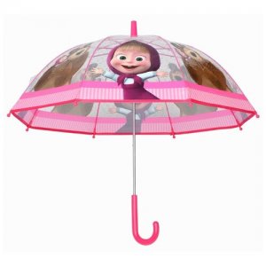 Зонт-трость , цвет: розовый, ширина 45см, купол 71см (прозрачный), длина 65см, безопасный ручной раскладной механизм MNB3302 Маша и Медведь