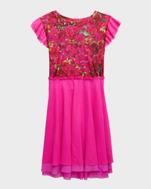 Многослойное платье принцессы Bougainville с цветочным принтом и оборками для девочки, размер 4–6 Terez
