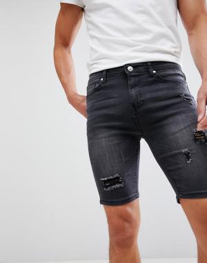 Черные джинсовые шорты скинни с рваной отделкой Good For Nothing. Цвет: черный