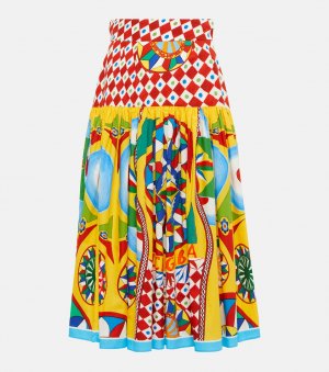 Плиссированная юбка миди из хлопка с принтом DOLCE&GABBANA, разноцветный Dolce&Gabbana