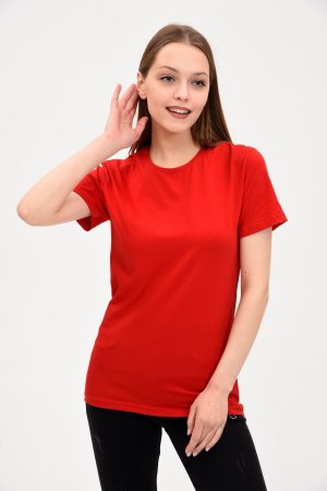 Женская базовая футболка с круглым вырезом, красная , красный GENIUS