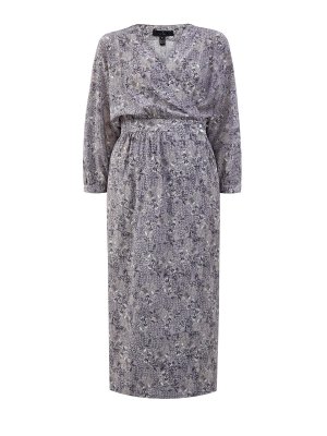Платье-миди из легкого шелка с флористическим принтом RE VERA. Цвет: серый