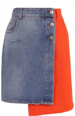 Джинсовая мини-юбка асимметричного кроя MSGM. Цвет: оранжевый