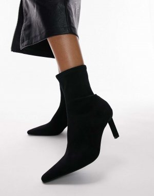 Черные ботинки-носки на остром каблуке Olive Topshop