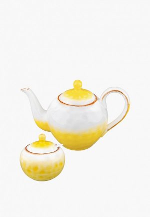 Сервиз чайный Elan Gallery Чайник 1 л 25,2х14х16 см и Сахарница 380 мл 10,2х10,2х10,5 с ложкой Кантри. Цвет: желтый