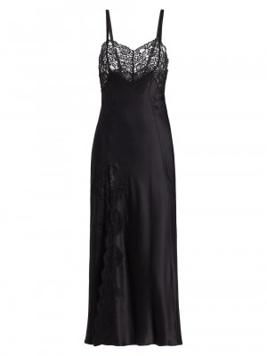 Платье-комбинация из шелкового атласа и кружева, черный Rodarte