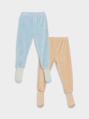 Бархатные пижамные штаны с эластичной резинкой на талии и носками для маленьких девочек, 2 предмета LCW baby, бежевый Baby
