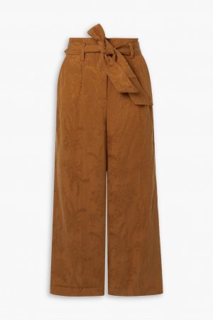 Укороченные широкие брюки Vitha из модала и жаккарда смесового льна, кэмел Veronica Beard