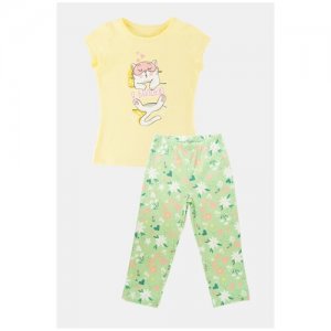 Хлопковая пижама футболка с принтом и брюки 21-13849ПП-Э Зеленый 104 Ennergiia. Цвет: желтый/зеленый