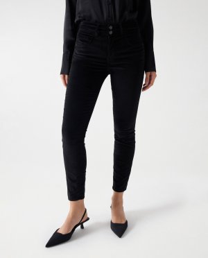 Женские джинсы скинни средней посадки с бархатной отделкой , черный Salsa Jeans
