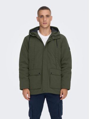 Зимняя куртка серая стандартного кроя , зеленый Only & Sons