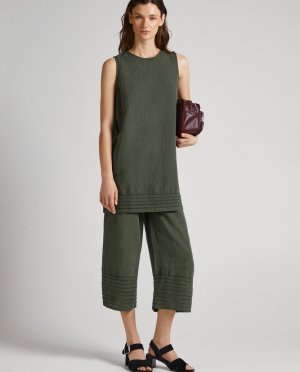 Женские широкие брюки-кюлоты с ажурными деталями , темно-зеленый Pepe Jeans. Цвет: зеленый