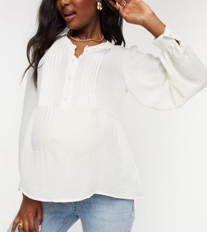 Белая рубашка свободного кроя со складками Mamalicious Maternity-Белый Mama.licious