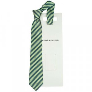 Галстук , натуральный шелк, в полоску, для мужчин, зеленый Rene Lezard. Цвет: зеленый