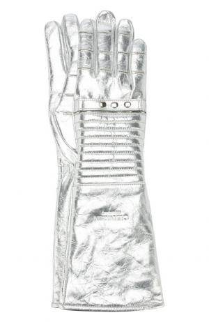 Удлиненные перчатки из металлизированной кожи CALVIN KLEIN 205W39NYC. Цвет: серебряный