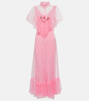 Платье макси из кружева с цветочной аппликацией RODARTE, розовый Rodarte