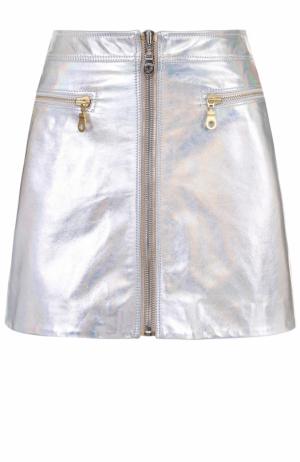 Кожаная мини-юбка с металлизированной отделкой Kenzo. Цвет: серебряный
