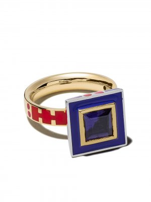 Кольцо Memphis из желтого золота с эмалью Alice Cicolini. Цвет: розовый & голубой