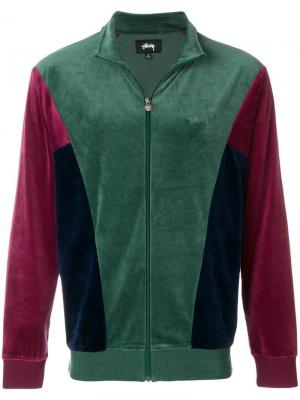 Спортивная велюровая куртка с панельным дизайном Stussy. Цвет: зелёный