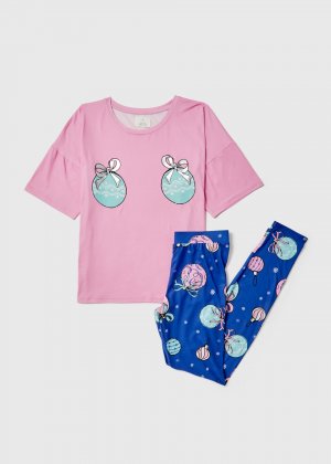 Розово-синий пижамный комплект с рождественскими игрушками , мультиколор Papaya
