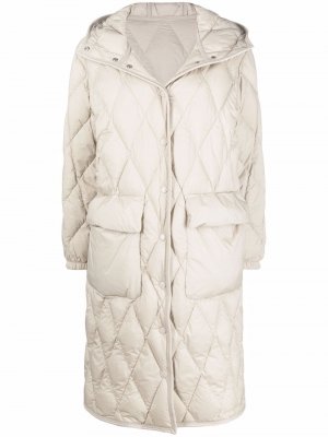 Diamond-quilted hooded mid-length coat Moncler. Цвет: бежевый