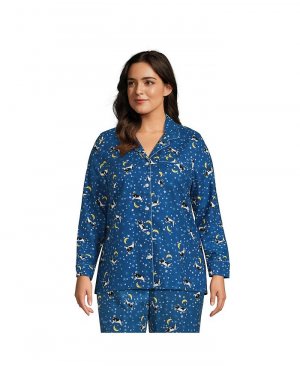 Женская фланелевая пижамная рубашка больших размеров с длинными рукавами и принтом Lands' End, цвет Evening blue starry night cow Lands' End