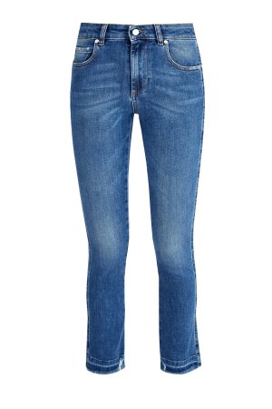 Укороченные расклешенные джинсы с бахромой и потертостями REDVALENTINO. Цвет: синий