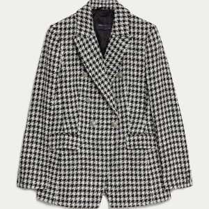 Блейзер M&S Collection Tweed Dogtooth Double Breasted, черный Marks & Spencer