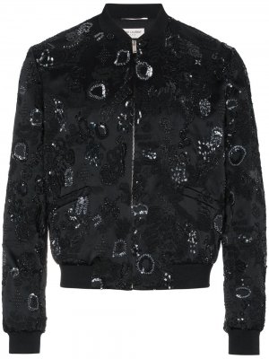 Куртка-бомбер с вышивкой пайетками Saint Laurent. Цвет: черный