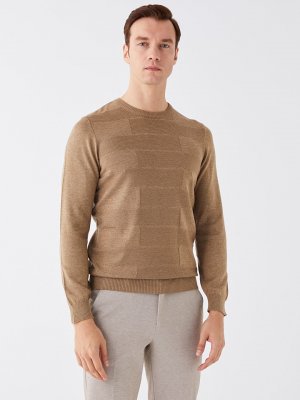 Мужской трикотажный свитер с круглым вырезом и длинными рукавами , цвет камня меланж LCWAIKIKI Classic