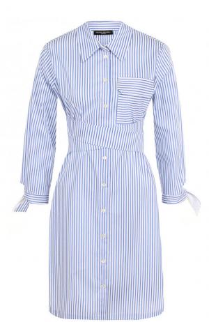 Хлопковое платье-рубашка в полоску Pietro Brunelli. Цвет: синий