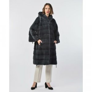 Пальто , норка, силуэт свободный, карманы, капюшон, размер 44, серый Manakas Frankfurt. Цвет: серый