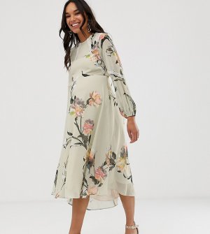 Платье миди с цветочным принтом и длинными рукавами -Мульти Hope & Ivy Maternity
