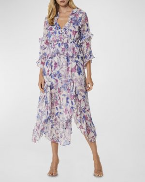 Шифоновое платье миди Karina с оборками и цветочным принтом MISA Los Angeles