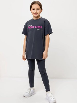 Комплект для девочек (футболка, легинсы) Mark Formelle. Цвет: графит +печать