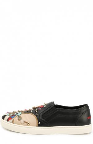 Кожаные слипоны London с аппликациями Dolce & Gabbana. Цвет: черный